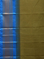 Thumbnail for Dark Green and Blue Gadwal Cotton Plain Saree with Checks and Pallu Design No Blouse - Global Threads - Distacart