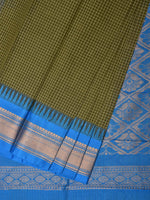 Thumbnail for Dark Green and Blue Gadwal Cotton Plain Saree with Checks and Pallu Design No Blouse - Global Threads - Distacart