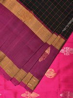 Thumbnail for Dark Green and Purple Uppada Silk Handloom Saree with Checks and Body Buta Design - Global Threads - Distacart