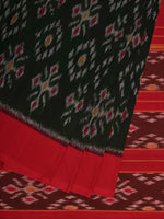 Thumbnail for Dark Green and Red Pochampally Ikat Cotton Handloom Saree with All Over Design - Global Threads - Distacart