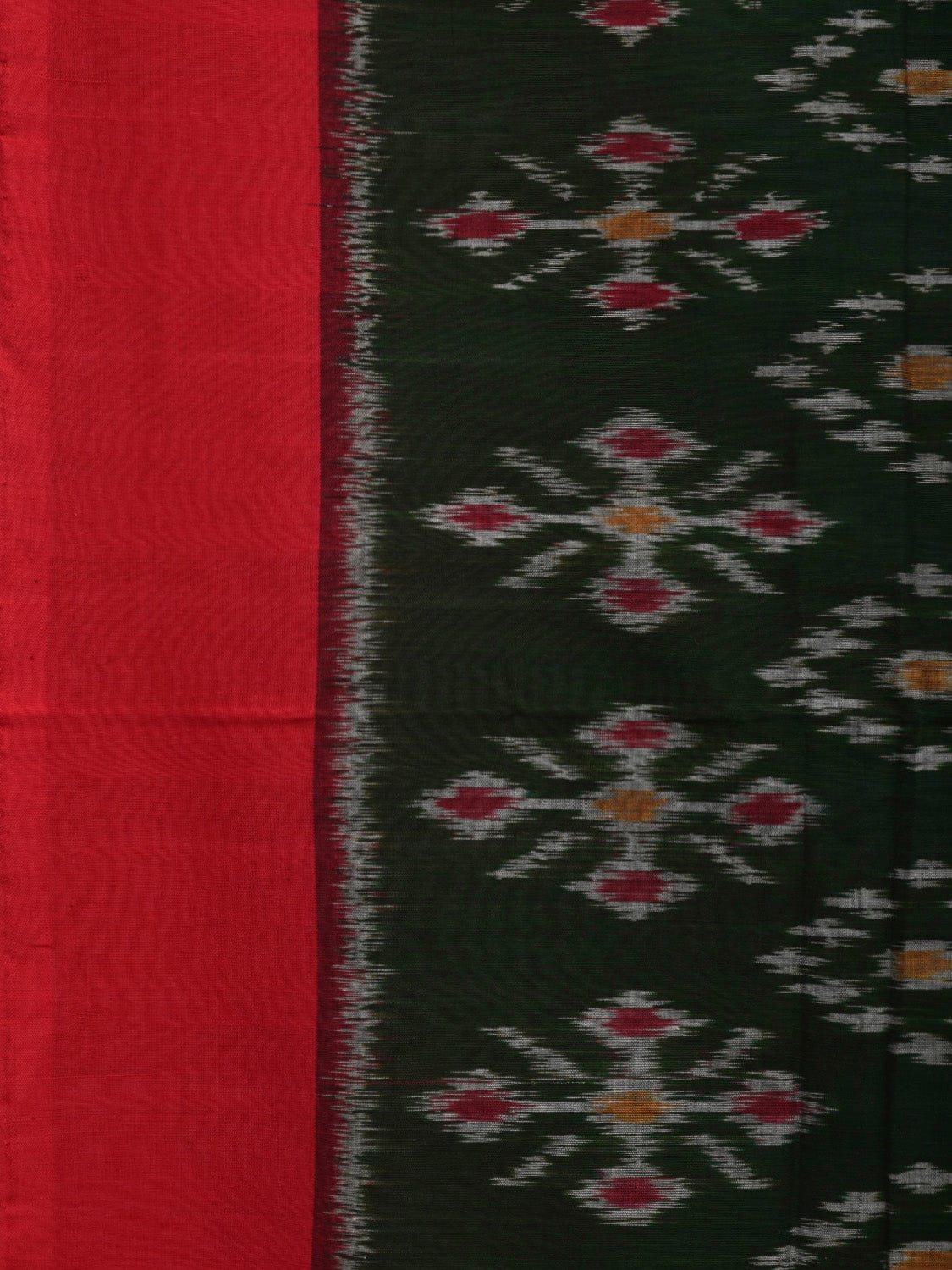 Dark Green and Red Pochampally Ikat Cotton Handloom Saree with All Over Design - Global Threads - Distacart