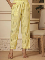 Thumbnail for Yufta Dark Green Ikat Print Straight Strappy Kurta Trouser And Dupatta Set