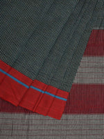 Thumbnail for Dark Green ilkal Cotton Handloom Saree with Checks and Ganga-Jamuna Border Design No Blouse - Global Threads - Distacart