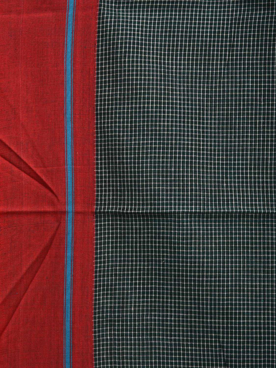 Dark Green ilkal Cotton Handloom Saree with Checks and Ganga-Jamuna Border Design No Blouse - Global Threads - Distacart