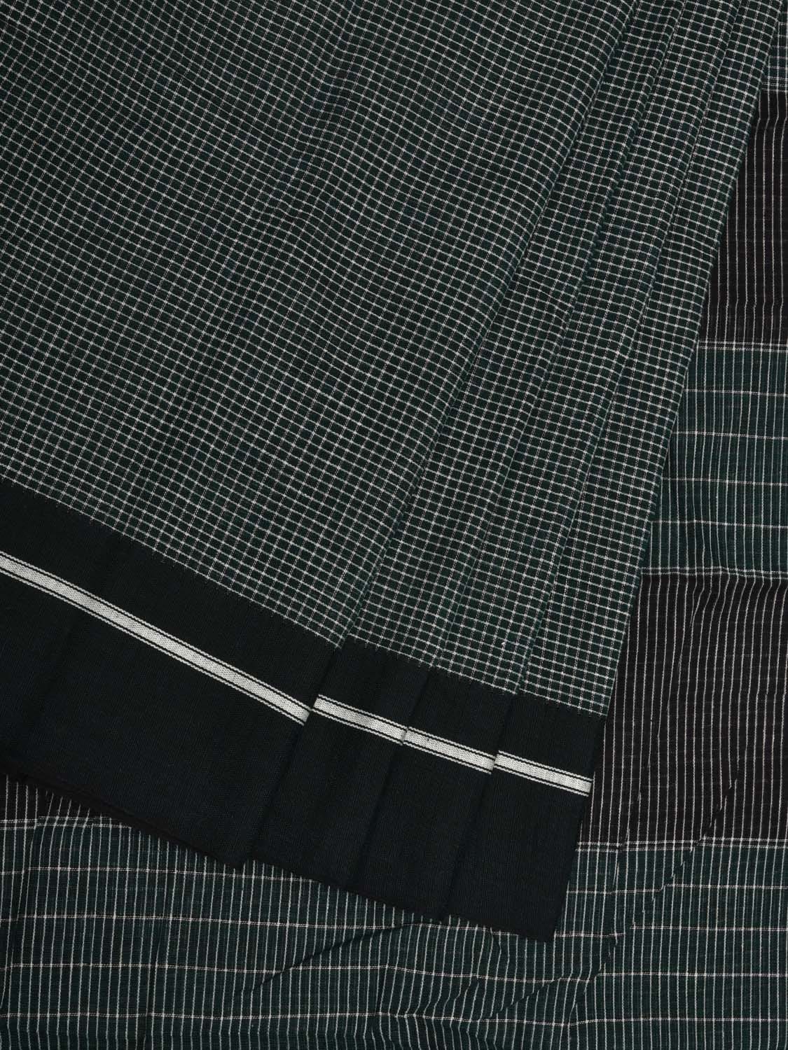 Dark Green ilkal Cotton Handloom Saree with Checks Design No Blouse - Global Threads - Distacart