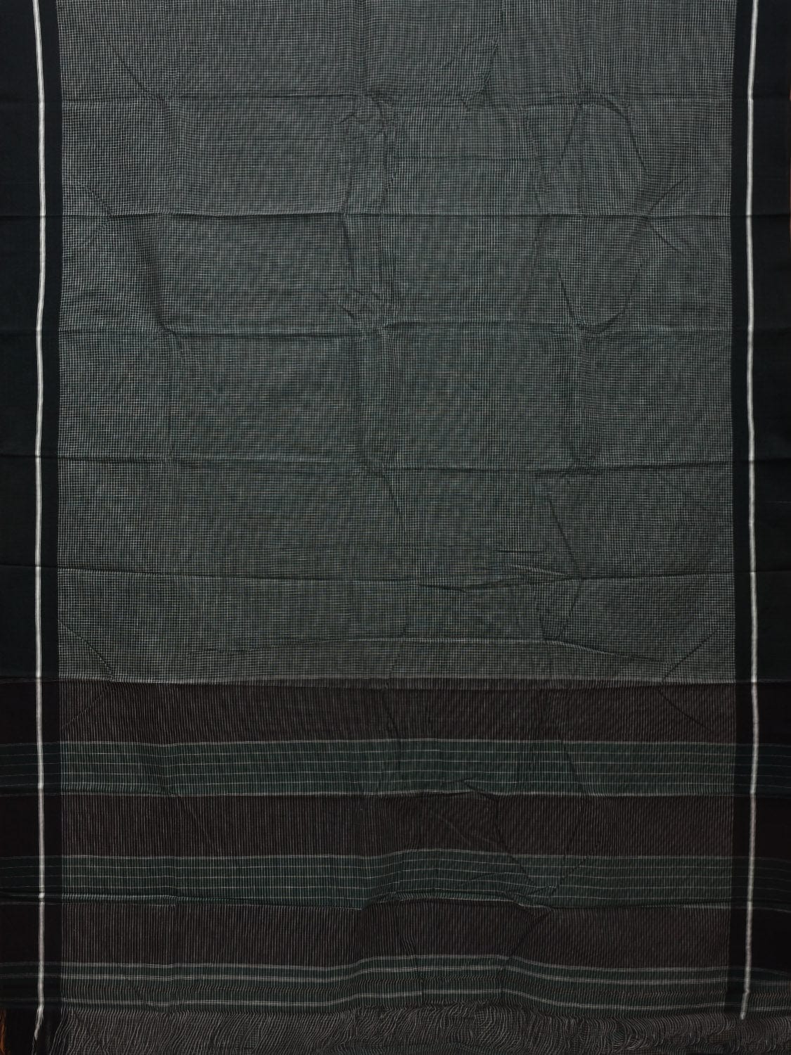 Dark Green ilkal Cotton Handloom Saree with Checks Design No Blouse - Global Threads - Distacart