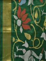 Thumbnail for Dark Green Uppada Silk Handloom Saree with All Over Lotus and Birds Design - Global Threads - Distacart