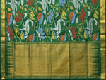 Thumbnail for Dark Green Uppada Silk Handloom Saree with All Over Lotus and Birds Design - Global Threads - Distacart