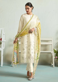Thumbnail for Off White Pure Muslin Resham Embroidered Salwar Suit - Emponline - Distacart