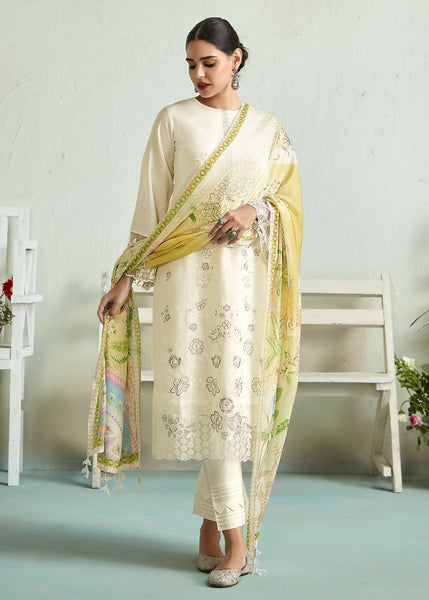 Off White Pure Muslin Resham Embroidered Salwar Suit - Emponline - Distacart
