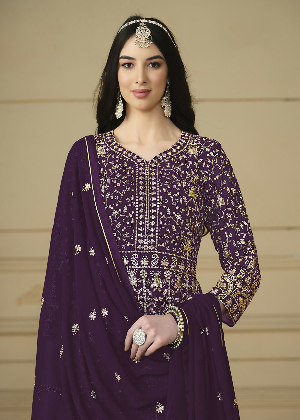 Wine Purple Embroidered Trendy Style Anarkali Suit - Emponline - Distacart
