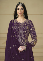 Thumbnail for Wine Purple Embroidered Trendy Style Anarkali Suit - Emponline - Distacart