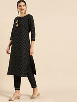 Thumbnail for All About You Women Black & Gold Printed Regular Kurta with Trousers & Dupatta - Distacart
