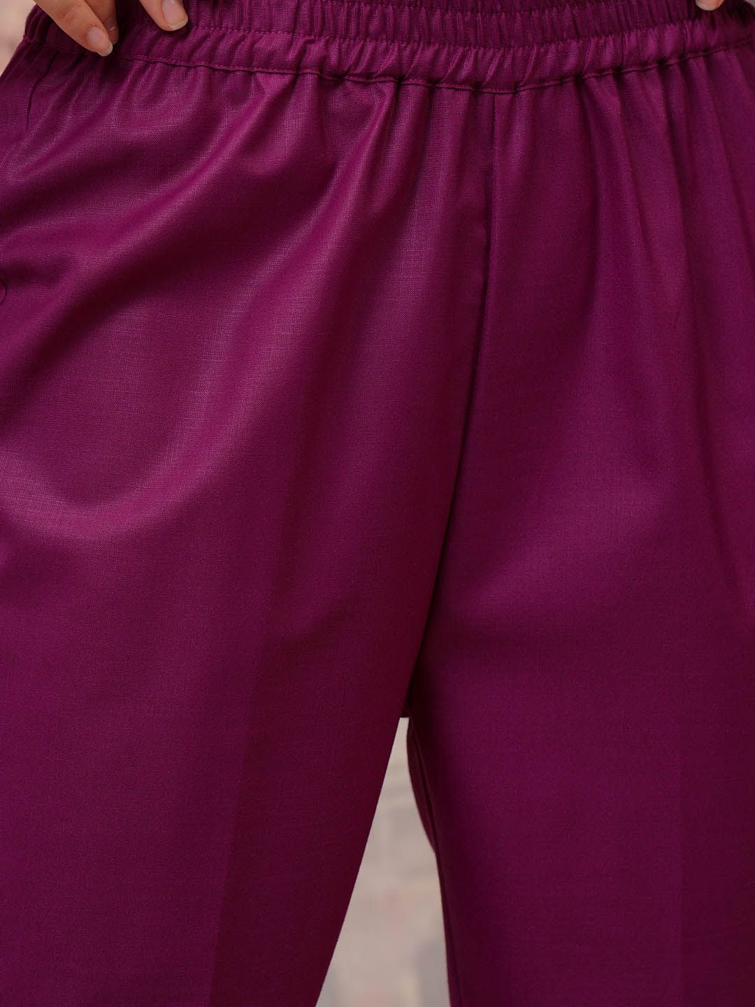 Vishudh Magenta Ethnic Motifs Embroidered Straight Kurta with Trouser & Dupatta