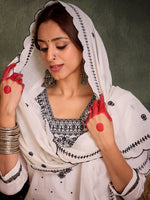 Thumbnail for Indo Era Floral Embroidered Thread Work Pure Cotton Kurta With Trousers & Dupatta