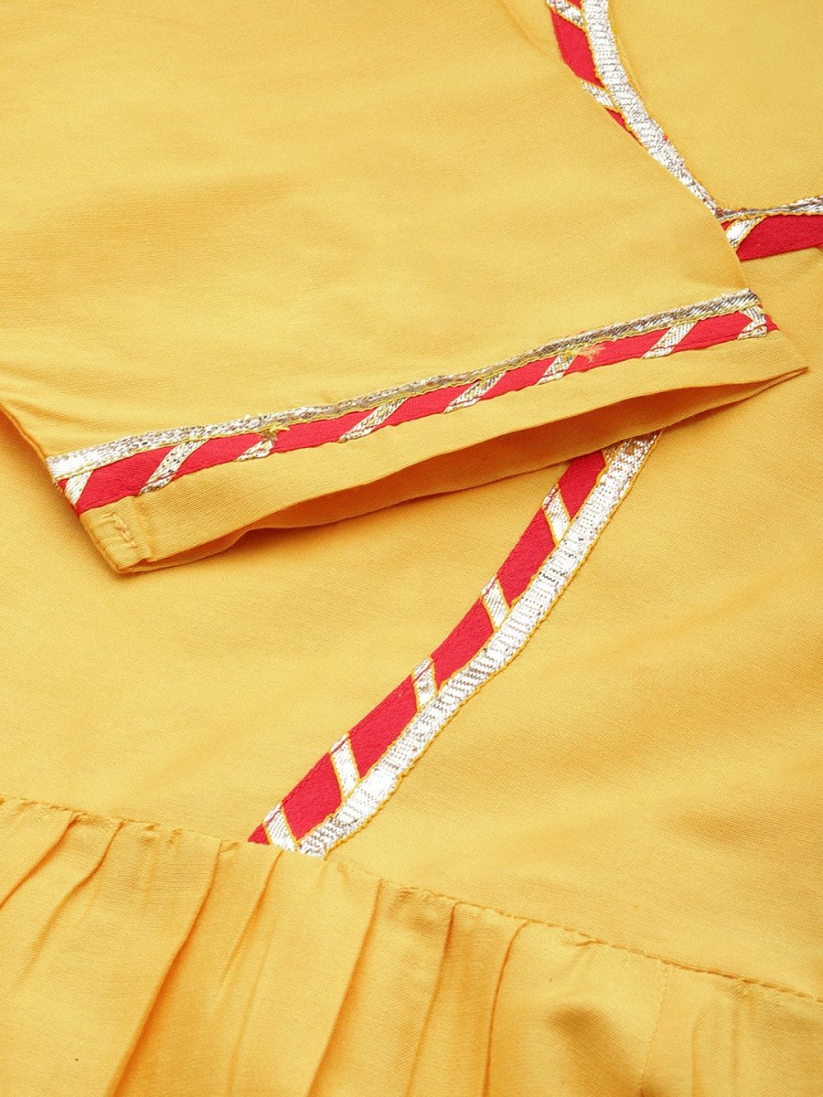 All About You Women Yellow & Red Gotta Patti Kurta with Trousers & With Dupatta - Distacart