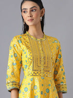 Thumbnail for AURELIA Yellow & Green Ethnic Motifs Pure Cotton Maxi Dress