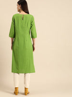 Thumbnail for All About You Women Green & Pink Ethnic Motifs Yoke Design Thread Work Pure Cotton Kurta - Distacart