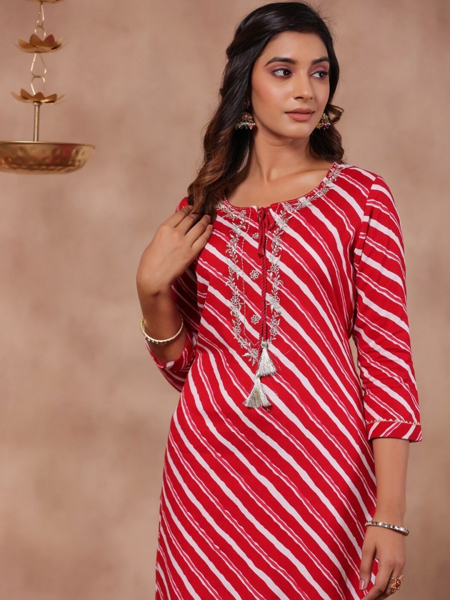 Anubhutee Striped Thread Work Kurta - Distacart