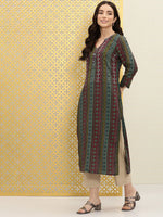 Thumbnail for Ode by House of Pataudi Embroidered Thread Work & Mirror Work Indie Prints Kurta - Distacart