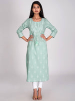 Thumbnail for Swasti Women Green & jet stream Geometric Embellished Cold-Shoulder Sleeves Chikankari Floral Kurta - Distacart