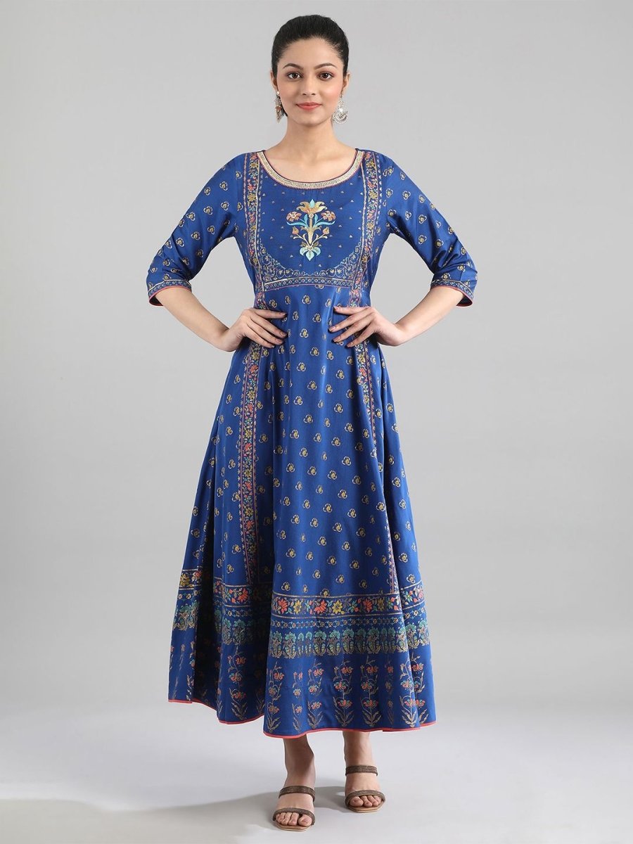 AURELIA Blue Floral Printed Ethnic Maxi Dress - Distacart