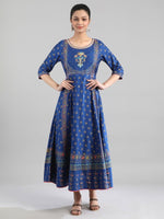 Thumbnail for AURELIA Blue Floral Printed Ethnic Maxi Dress - Distacart