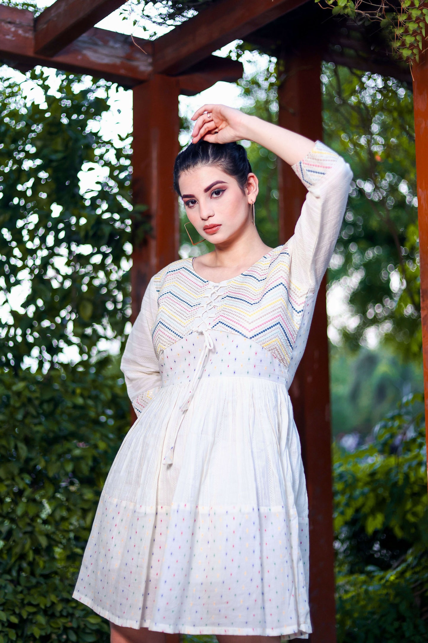 Aayaa Designer Multi Thread Hand Work Khadi Cotton One Piece Dress - Off White - Distacart