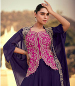Thumbnail for Anaita violet Chinon Readymade Shrug Suit with Heavy Embroidery Work - Distacart