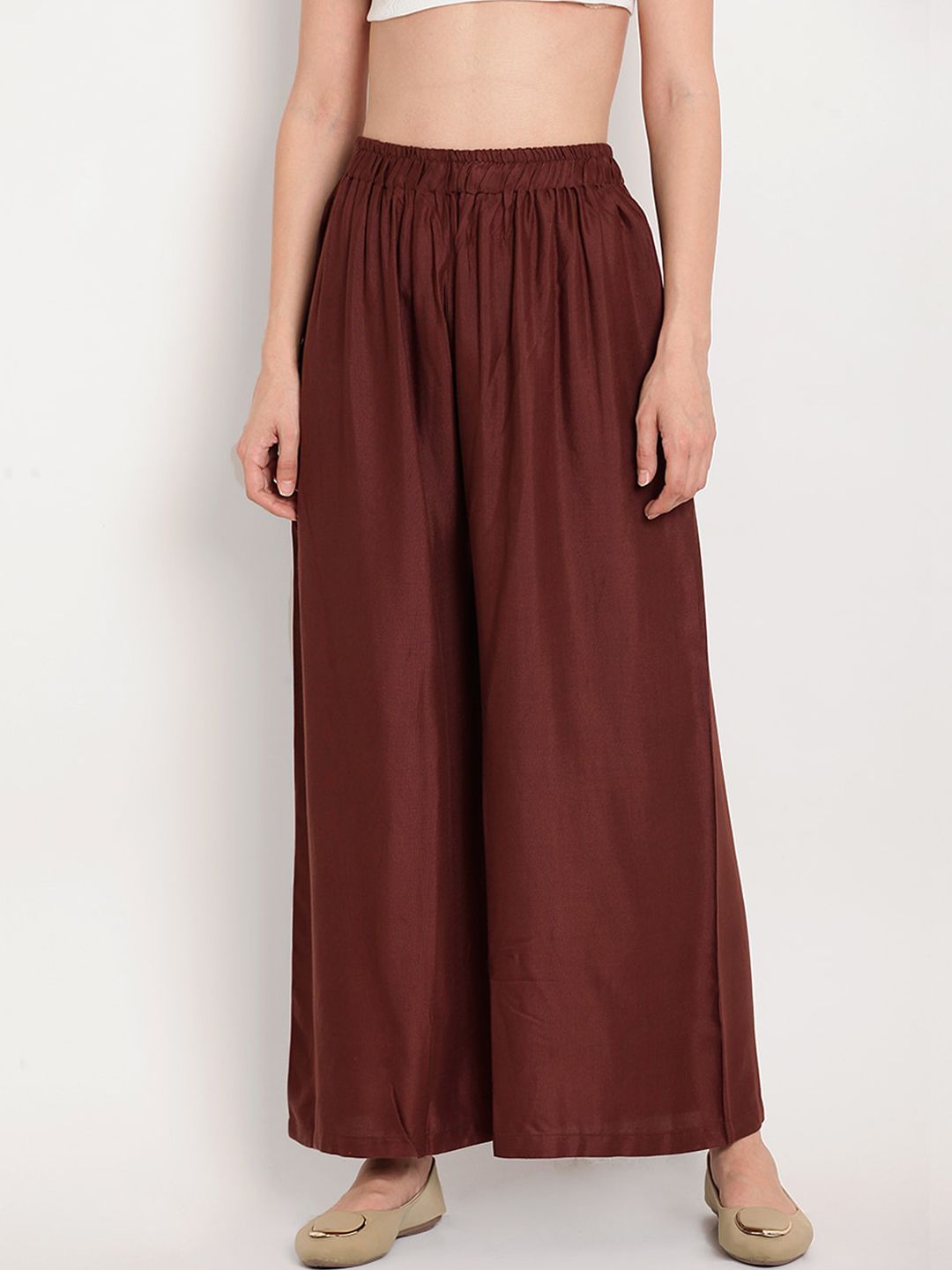 TAG 7 Women Brown Solid Straight Palazzos - Distacart