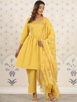 Thumbnail for Ode by House of Pataudi Ethnic Motifs Yoke Design Sequinned Kurta with Trousers & Dupatta - Distacart