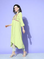 Thumbnail for All About You Women Green Floral Embroidered Mirror Work Floral Anarkali Kurta - Distacart