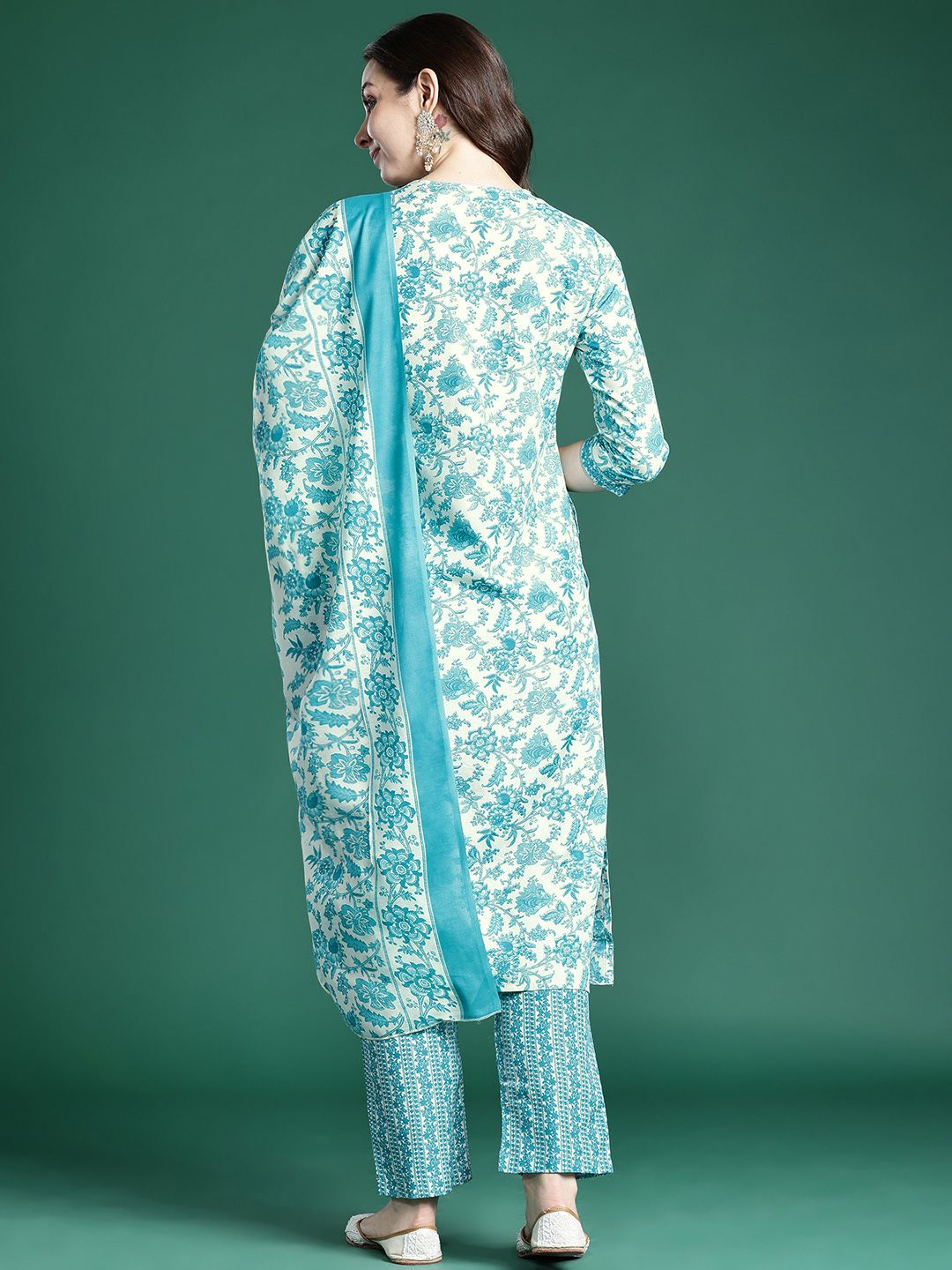 Indo Era Floral Printed Kurta with Trousers & Dupatta