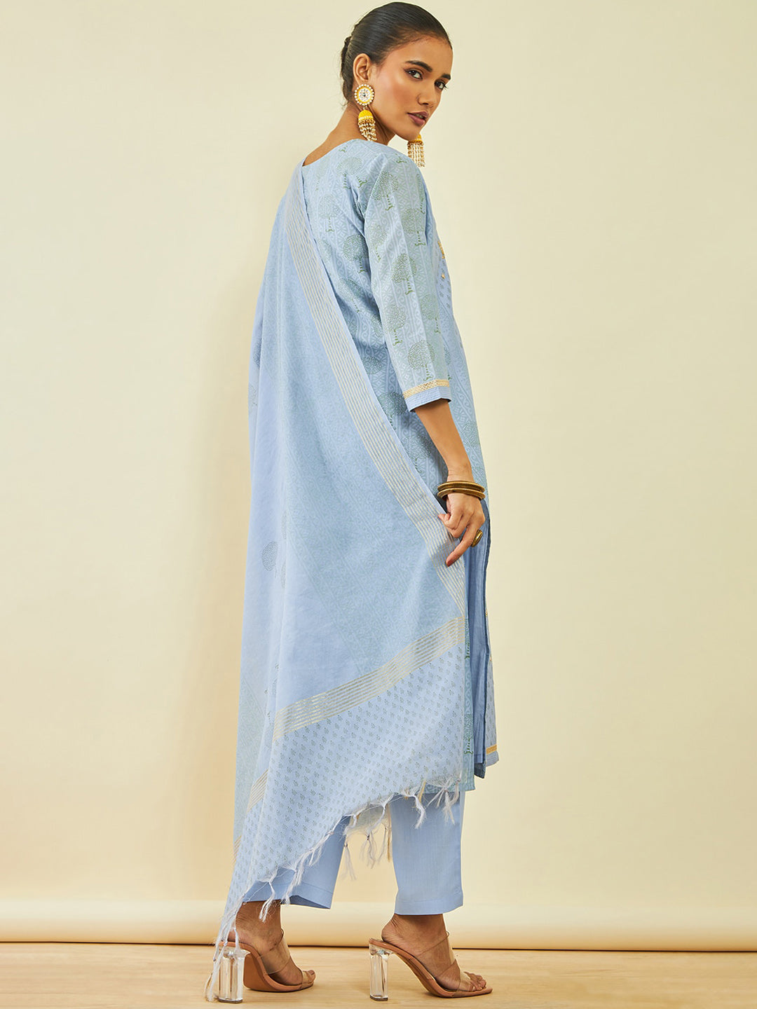 Soch Ethnic Motifs Embroidered Gotta Patti Chanderi Silk Kurta With Trousers & Dupatta - Distacart