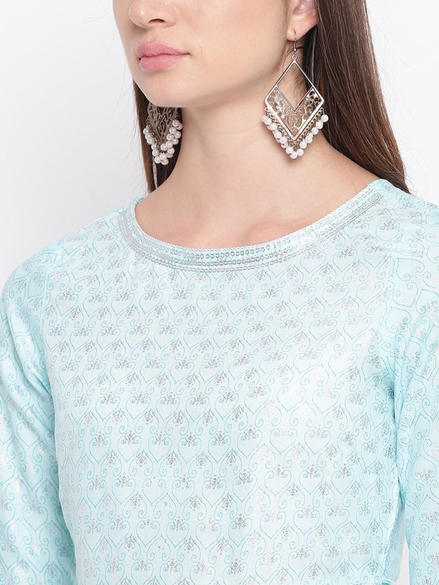 AURELIA Women Blue & Charcoal Grey Printed Layered Maxi Dress - Distacart