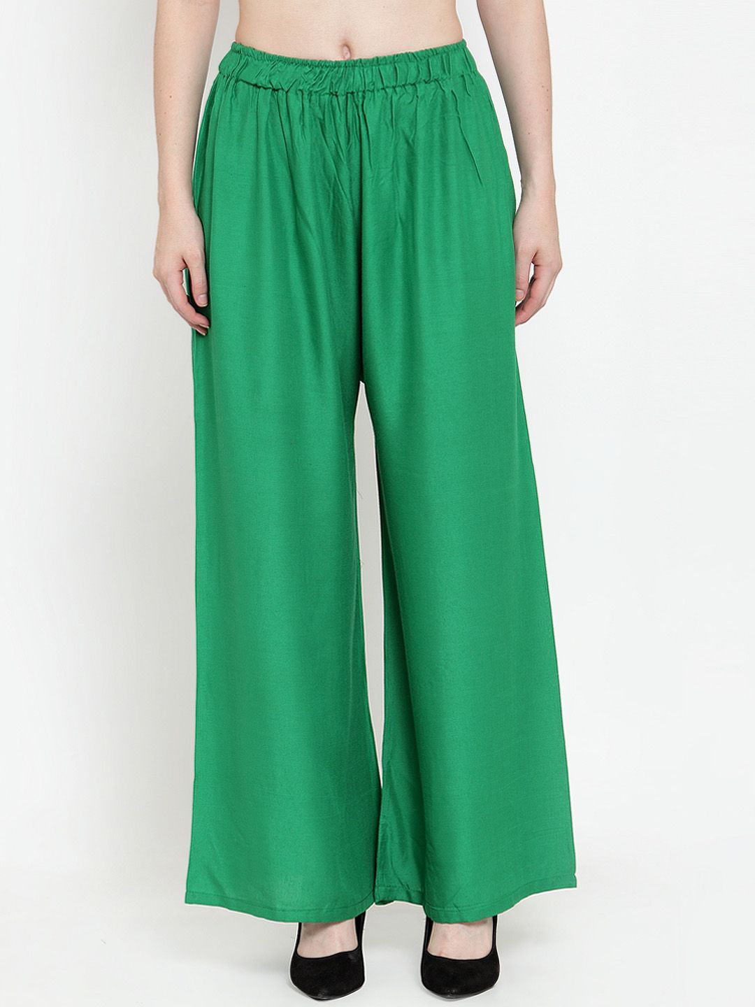 TAG 7 Women Green Solid Wide Leg Palazzos - Distacart