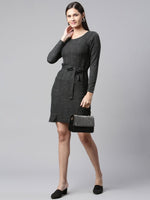 Thumbnail for AURELIA Charcoal Grey Cable Knit Sweater Dress