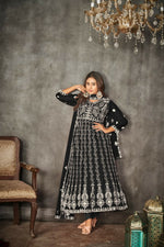 Thumbnail for Jyoti Fashion Women's Black Net Embroidered Anarkali Kurta Pant Set With Dupatta - Distacart