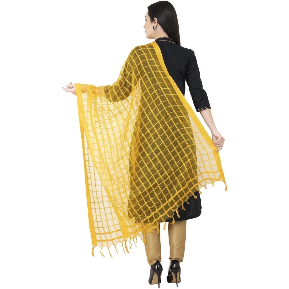 A R SILK Cotton square Regular Dupatta Yelllow Color Dupatta or Chunni