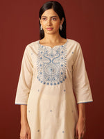 Thumbnail for Indo Era Paisley Embroidered Thread Work Pure Cotton Kurta With Trousers And Dupatta