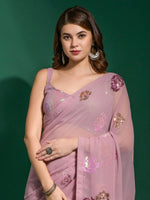 Thumbnail for Anouk Mauve & Gold-Toned Embellished Sequinned Pure Georgette Saree - Distacart