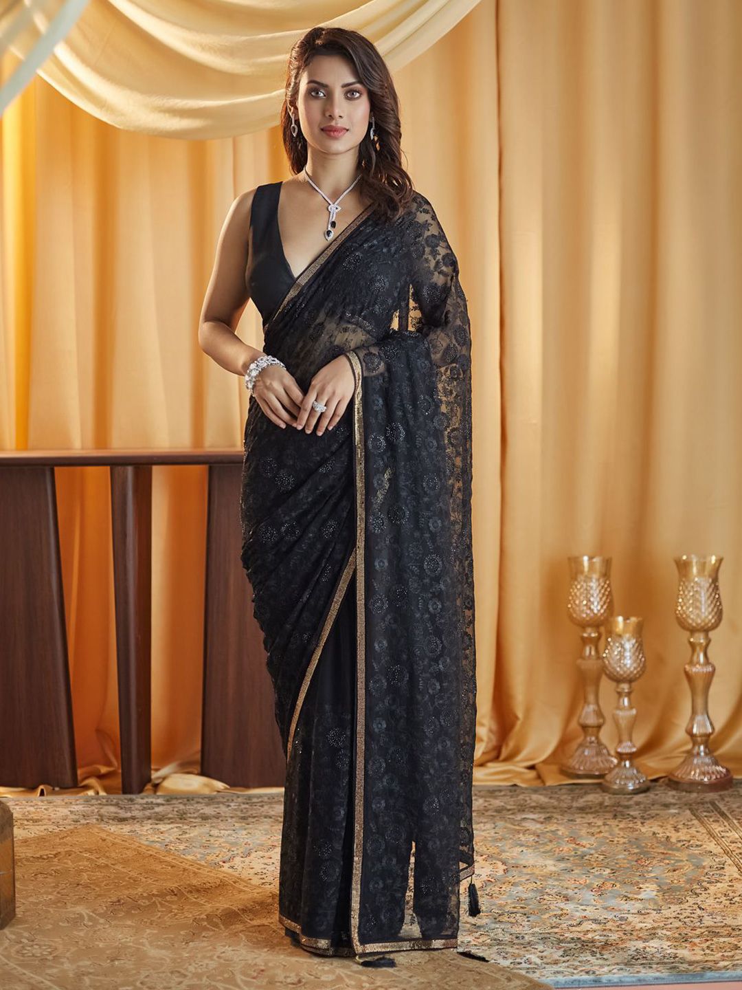 kasee Embellished Chikankari Pure Chiffon Saree - Distacart