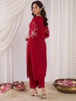 Thumbnail for Indo Era Floral Embroidered Beads And Stones Straight Kurta With Palazzos