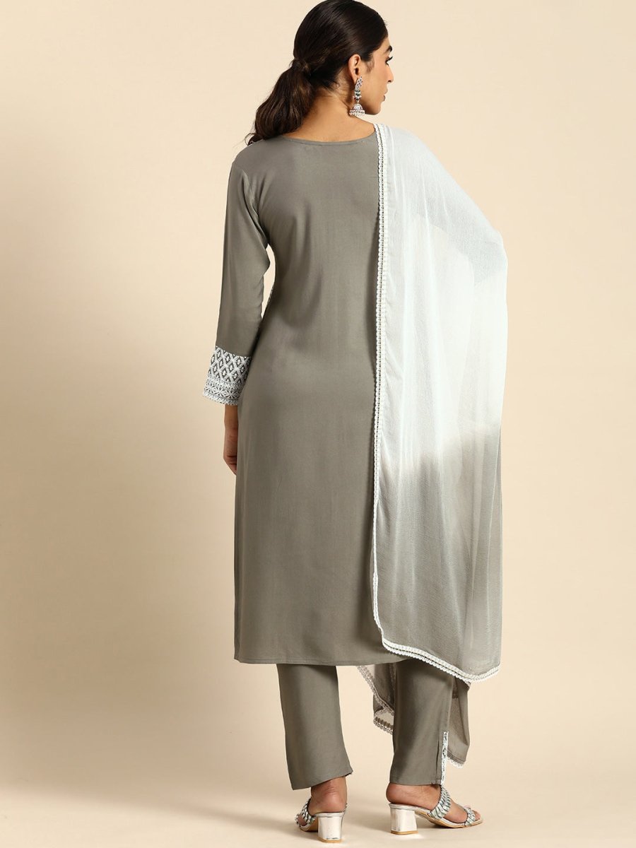 All About You Women Embroidered Chikankari Kurta With Trousers & With Dupatta - Distacart