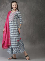 Thumbnail for Anouk Women Blue & Pink Printed Kurta with Palazzos & Dupatta - Distacart