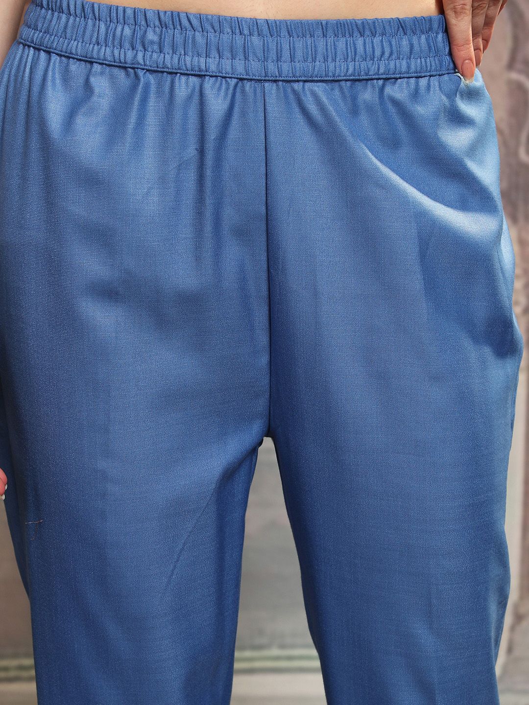 Vishudh Blue Ethnic Motifs Yoke Design Straight Kurta With Trousers & Dupatta