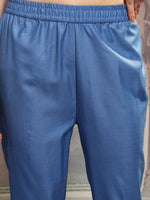Thumbnail for Vishudh Blue Ethnic Motifs Yoke Design Straight Kurta With Trousers & Dupatta
