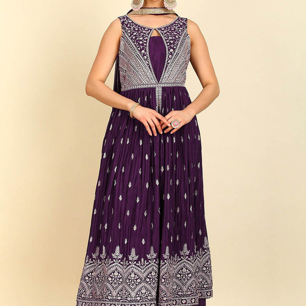 Soch Round Neck Ethnic Motifs Embroidered Pleated Beads and Stones Kurta Set - Distacart