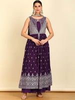 Thumbnail for Soch Round Neck Ethnic Motifs Embroidered Pleated Beads and Stones Kurta Set - Distacart
