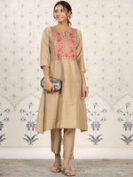 Thumbnail for Ode by House of Pataudi Women Floral Yoke Design Thread Work Kurta - Distacart